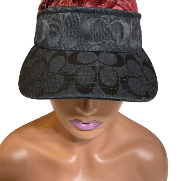 Coach Black Visor Hat with Signature Motif Leather Adjust Strap - Picture 2 of 16